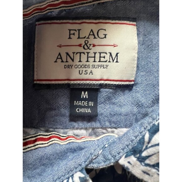 Flag & Anthem Men's Size Med Front Pocket Leaf Pattern Hawaiian Cotton Shirt - Picture 5 of 10